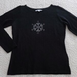 Old Navy Black Knit Rhinestone Snowflake Sweater  size XL